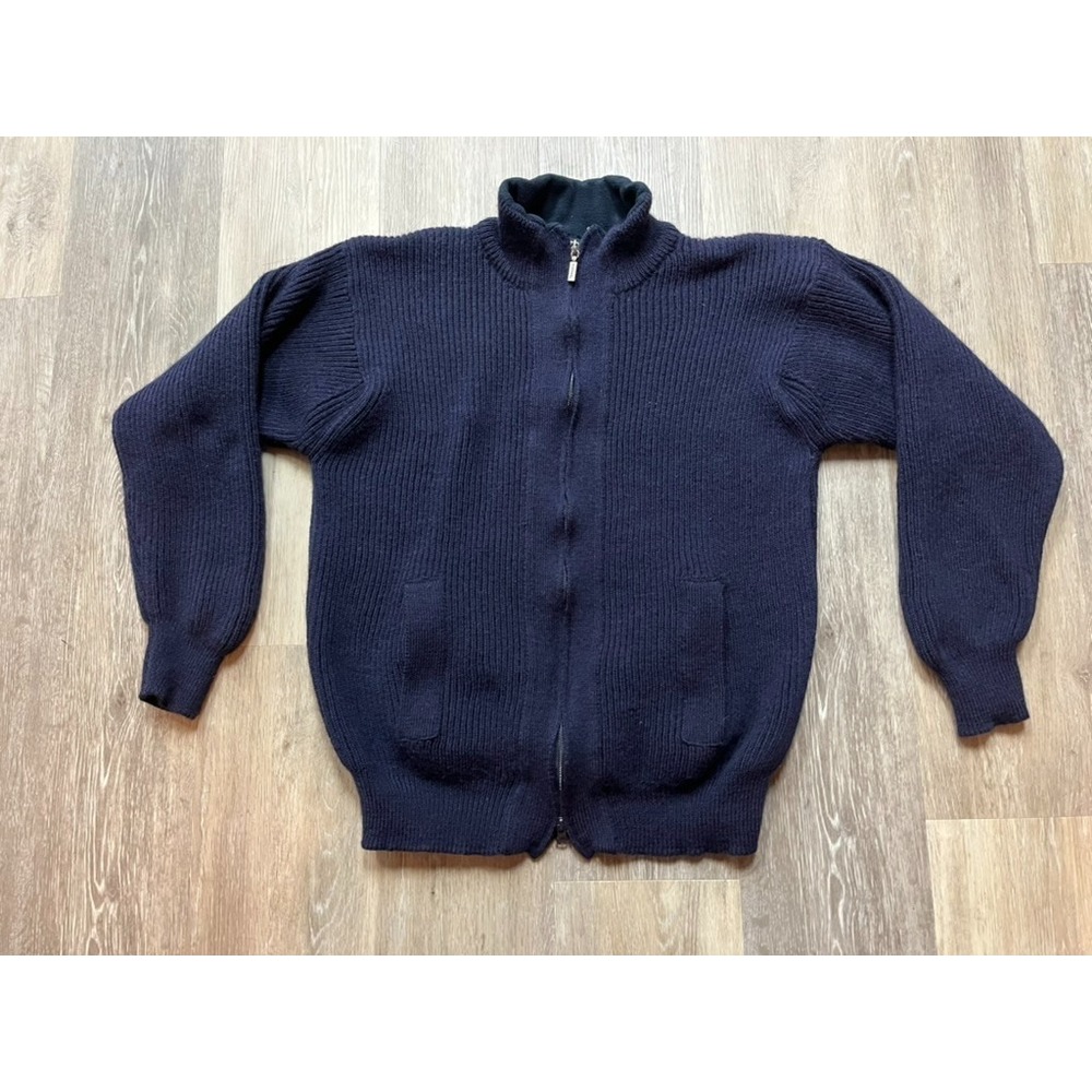 Vtg Barbour Tyne Zip Wool Cardigan Sweater Navy Blue D1036 Men's Large